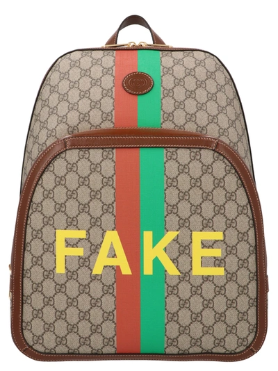 Gucci Men's Gg Supreme Fake/not Medium Backpack In Beige