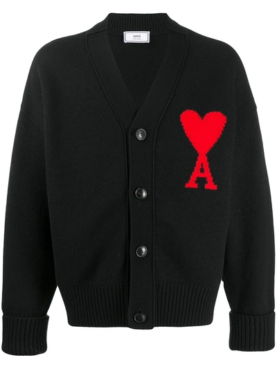 Ami Alexandre Mattiussi Ami Wool Cardigan With Logo In Black