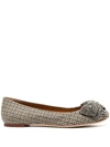 TORY BURCH CRYSTAL-BOW HOUNDSTOOTH BALLERINA SHOES