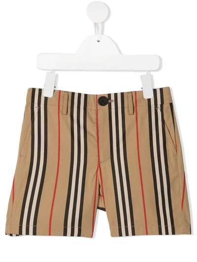 Burberry Kids' Icon Stripe Cotton Chino Shorts In Neutrals