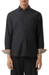 Burberry Sherwood Monogram Motif Slim Fit Stretch Poplin Button-up Shirt In Black