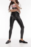 Topshop Faux Leather Straight Leg Pants In Black
