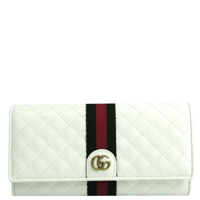 Pre-owned Gucci White Quilted Leather Wallet In Multicolor