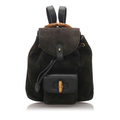 Gucci Bamboo Suede Backpack In Black