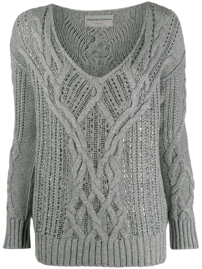 Ermanno Scervino V-neck Chunky Knit Jumper In Grey