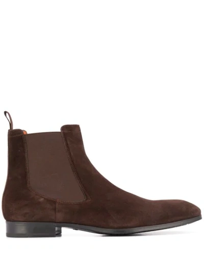 Santoni Simon Brown Suede Chelsea Boots In Dark Brown