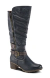 Spring Step Spring Street Gemisola Water Resistant Faux Fur Lined Knee High Boot In Navy Synthetic