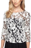 Alex Evenings Embellished Tulle Blouse In Black/ White