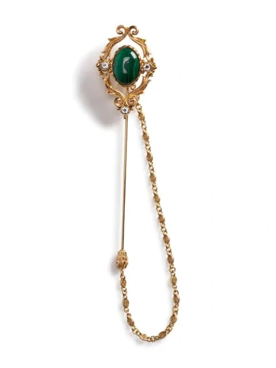 Dolce & Gabbana Natural Stone Crystal-embellished Brooch In Green