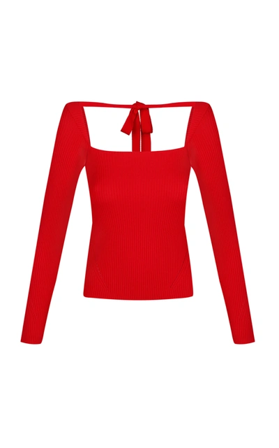Anna October Cropped Wool-blend Sweater In Red
