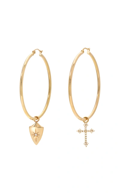 Dru 14k Yellow Gold Baby Cross & Shield Earrings