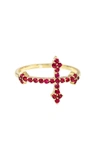 DRU 14K YELLOW GOLD RUBY CROSS YOUR FINGERS RING
