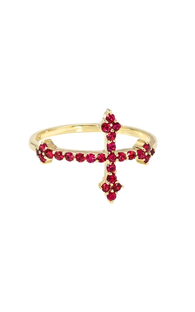 Dru 14k Yellow Gold Ruby Cross Your Fingers Ring In Red