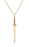 DRU 14K YELLOW GOLD LARGE RUBY DAGGER NECKLACE