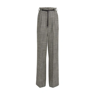 Tom Ford Prince Of Wales Plaid Wool Trousers In Black Chalk
