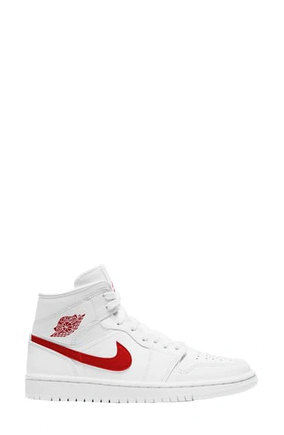 Jordan 1 Mid Sneaker In White/ University Red