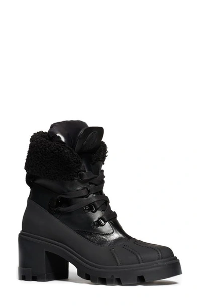 Moncler Corinne Leather And Faux Shearling-trimmed Rubber Ankle Boots In Black