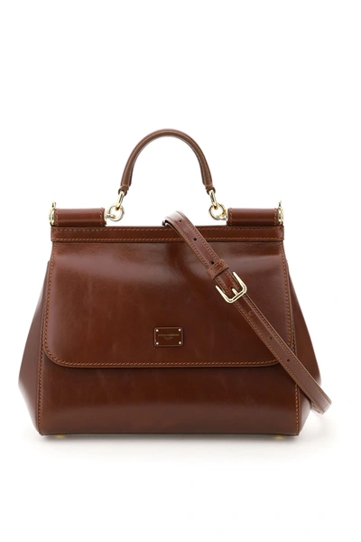 Dolce & Gabbana Sicily Leather Tote Bag In Brown