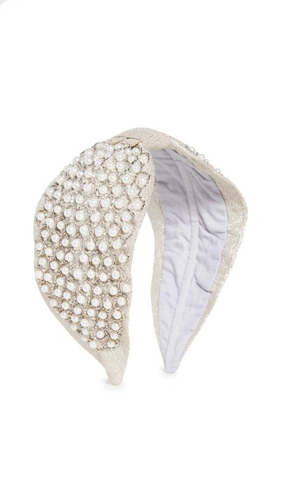 Namjosh Glass Pearl Embellished Headband In Silver/pearls