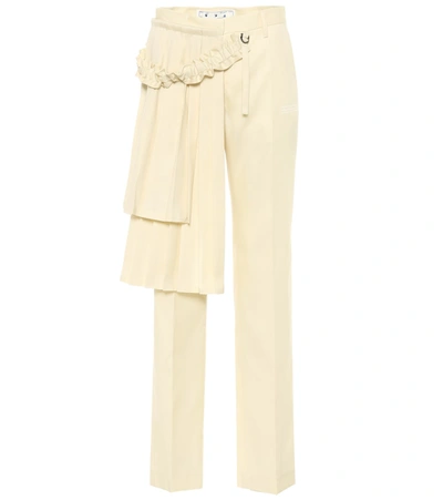 Off-white Layered Pleated Wool-twill Straight-leg Pants In Beige