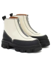 Ganni Zipped Leather Ankle Boots In Egret
