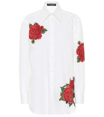 Dolce & Gabbana 玫瑰刺绣纽扣衬衫 In White