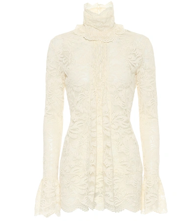 Rabanne Pintucked Scalloped Lace Blouse In White