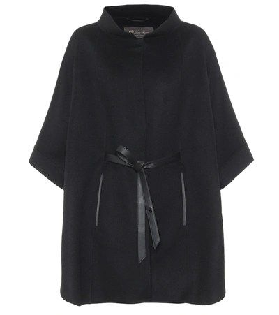 Loro Piana Belted Leather-trimmed Cashmere Cape In Black