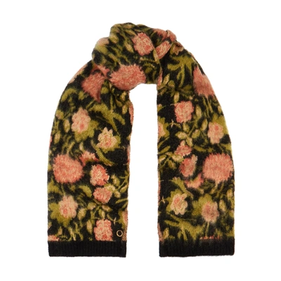 Paco Rabanne Floral-intarsia Mohair-blend Scarf In Brown