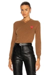 Comme Des Garçons Play V-neck Pullover In Brown