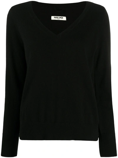 Max & Moi Logo Embroidered V-neck Jumper In Black