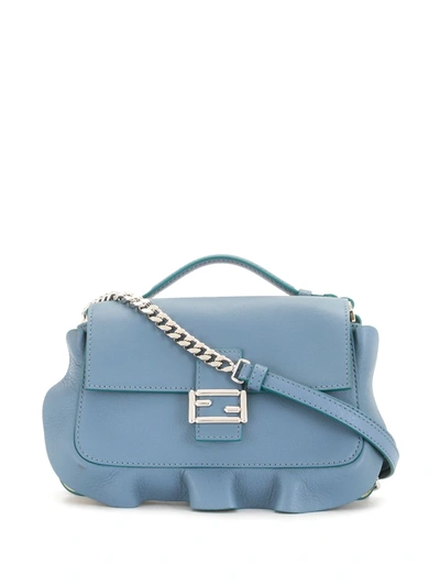 Pre-owned Fendi Mini Ruffled Double Crossbody Bag In Blue