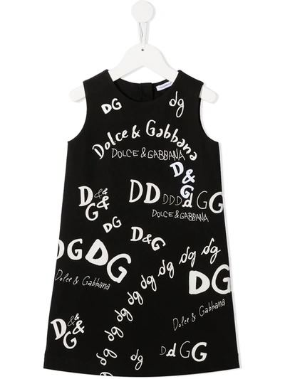 Dolce & Gabbana Kids' Girl's Knit Logo Printed Sleeveless Shift Dress In Black