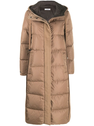 Peserico Long Padded Coat In Brown