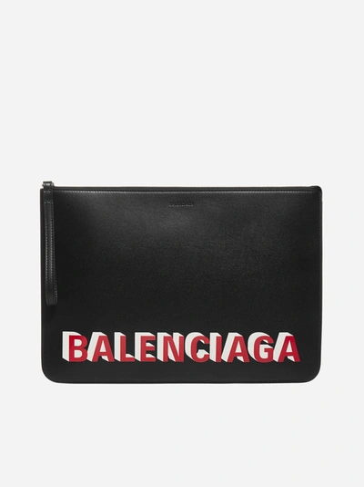 Balenciaga Logo Print Clutch Bag In Black