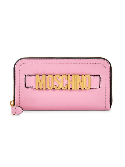 Moschino Logo Leather Continental Wallet In Pink