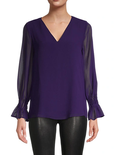 Calvin Klein Long-sleeve Sheer Blouse In Night