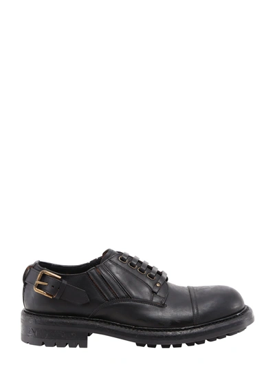 Dolce & Gabbana Brown Leather Lace Up Derby Dress Shoes In Black