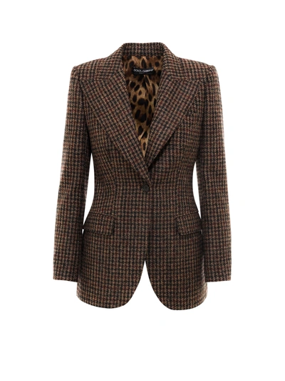 Dolce & Gabbana Houndstooth Tweed Blazer In Brown