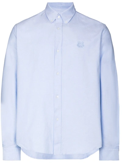 Kenzo Little Tiger Cotton Oxford Shirt In Light Blue
