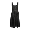 Staud Wells Fit & Flare Faux Leather Midi Dress In Black