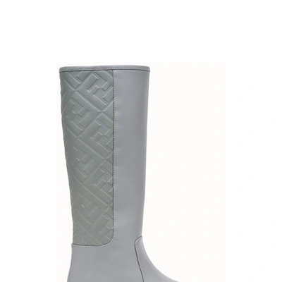 Fendi Ff Leather Tall Riding Boots In Gris