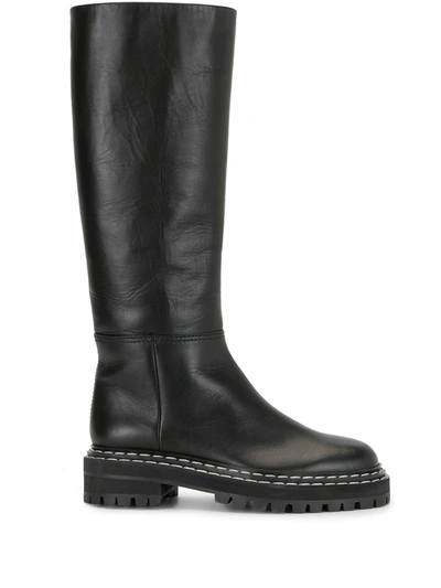 Proenza Schouler Lug Sole Knee High Calf Leather Boots In Black