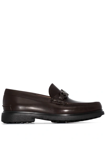 Ferragamo Gancini Appliqué Leather Loafers In Brown