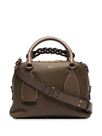 Chloé Medium Leather Daria Top-handle Bag In Brown