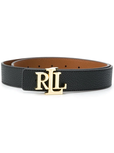 Lauren Ralph Lauren Reversible Belt In Hammered Cowhide In Black,lauren Tan