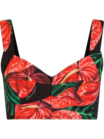 Dolce & Gabbana Floral Cropped Top In Black
