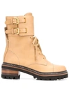 See By Chloé Stiefeletten Mallory Kalbsleder Logo Beige In Brown