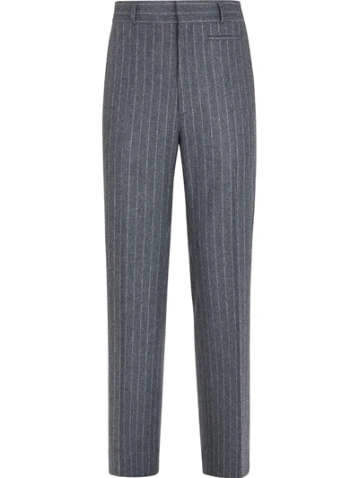 Fendi Pinstripe Mid-rise Wool-flannel Trousers In Gris