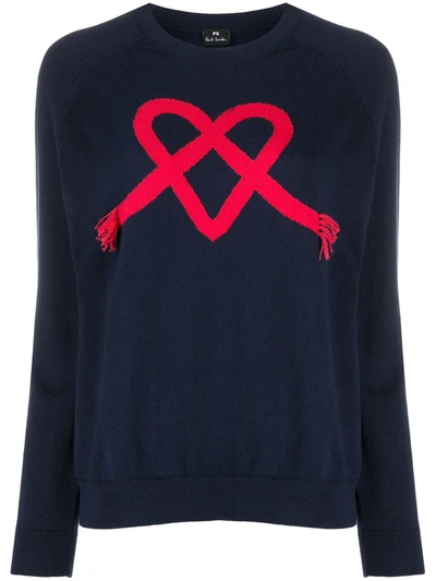 Ps By Paul Smith Fringed Love Heart Jumper In Blue